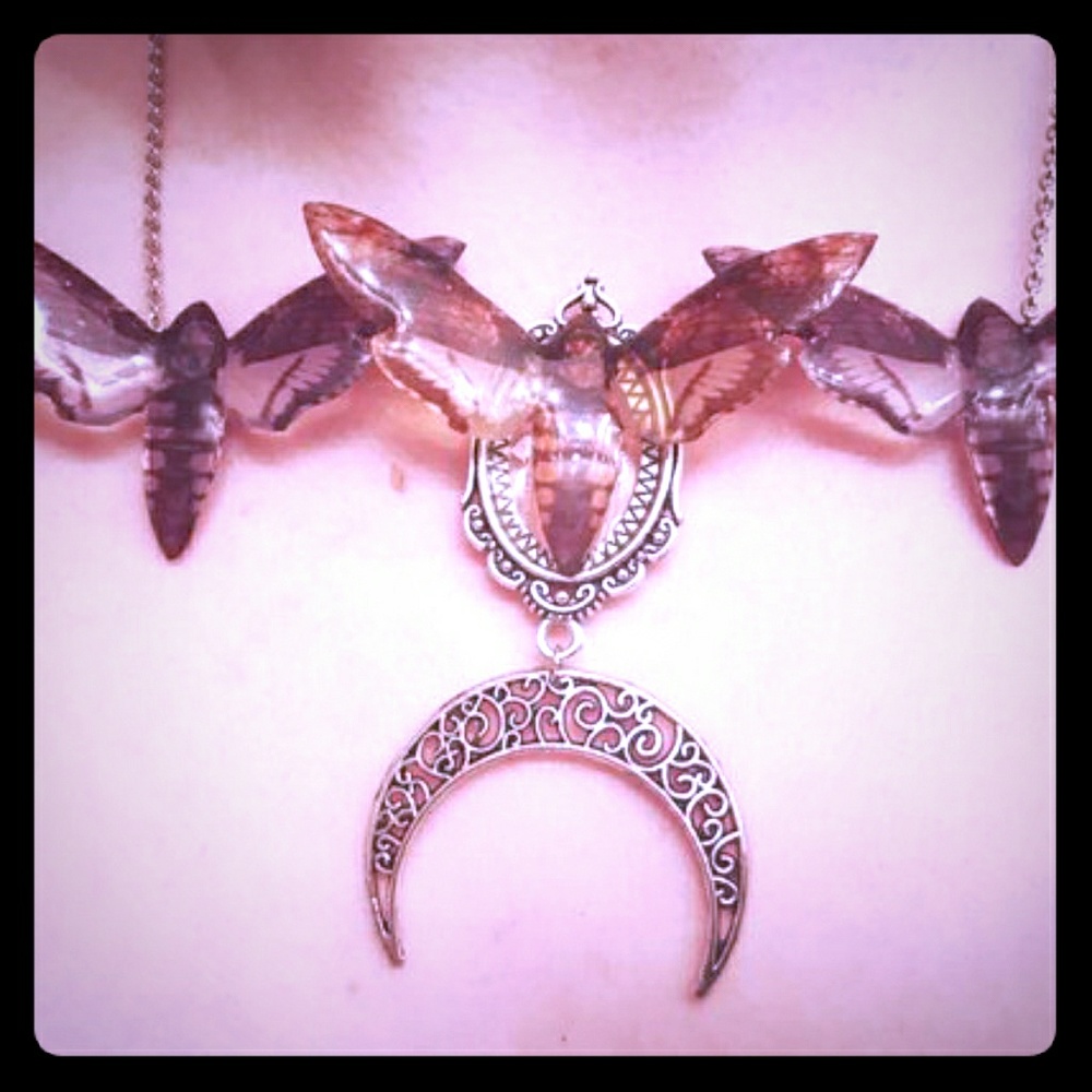 Handmade Death's-Head Moth Triptych Necklace